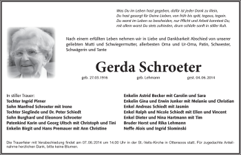 Traueranzeige von Gerda Schroeter von Pegnitz-Zeitung